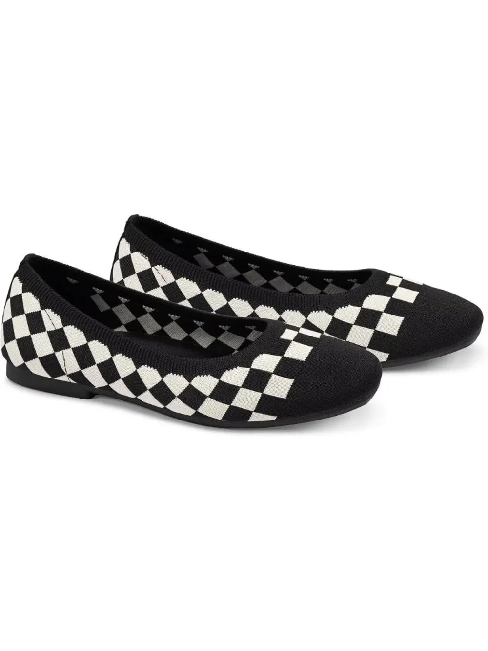 Women's Black Comfortable Slip on Washable Square Toe Ballet Flat Shoes for Work
